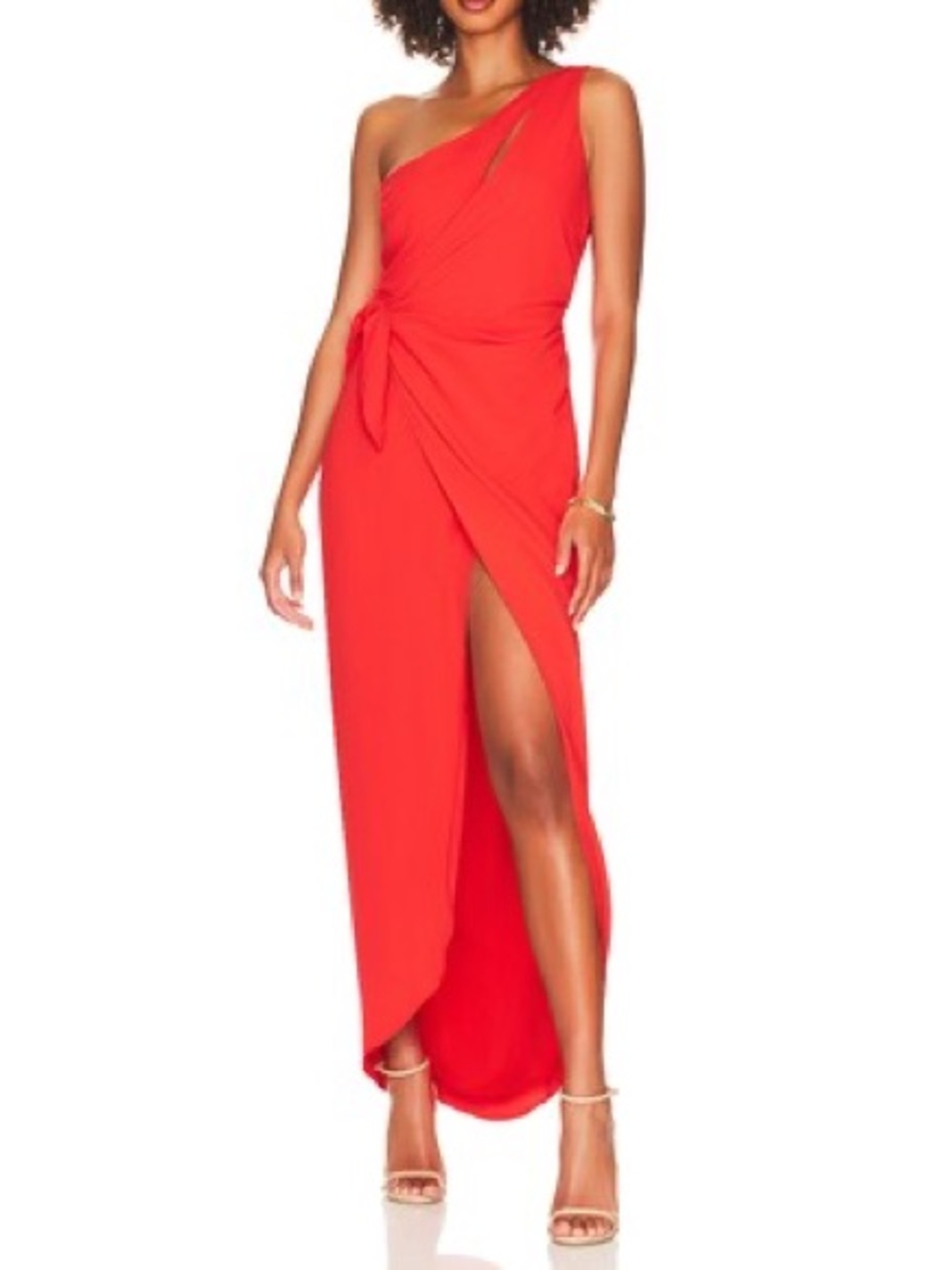 Amanda Uprichard Conetta One Shoulder Maxi Gown Pink Ribbon